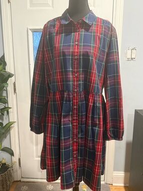 J.Crew Navy, Red & Green Plaid Shirt Dress